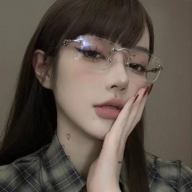 Randlose Brillen mit Fassung Damen Anti-Blaulicht Fortgeschrittener Sinn Ultraleicht Goldseide Einfache Flache Brillen Geschäftsbrillen