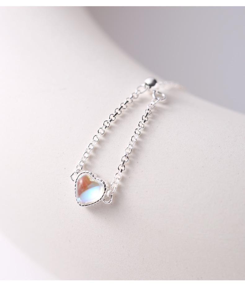 925 Sterling Silver Heart Moonstone Ring for Women - Simple Oval Naked Chain Index Finger Ring