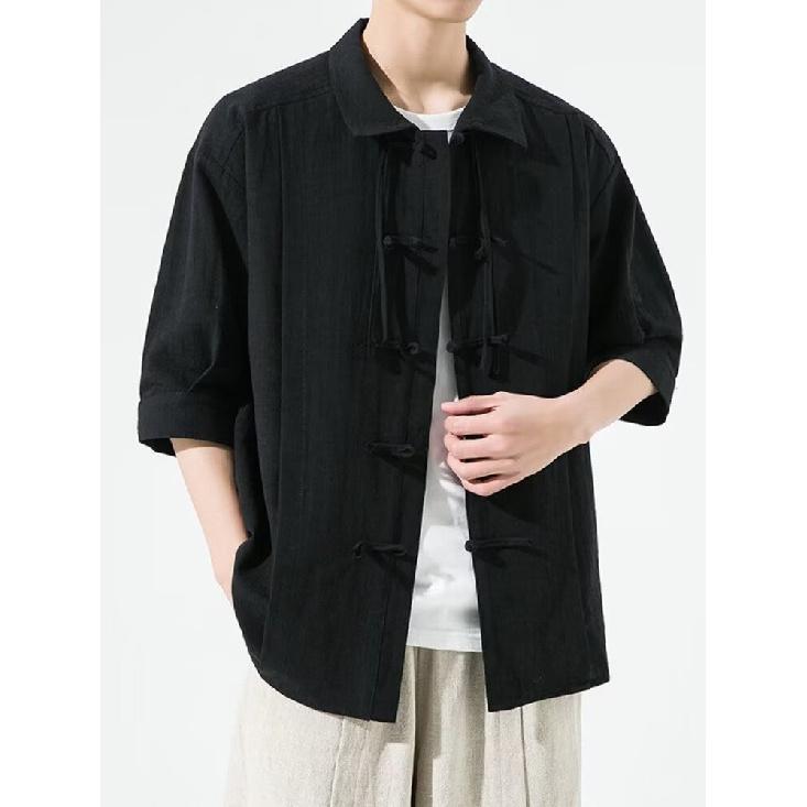 China-Chic Men'S Wear Chinese Style Shirt Men'S Button Shirt Cool Bamboo Leaf Embroidery Republic Of China Tang Suit