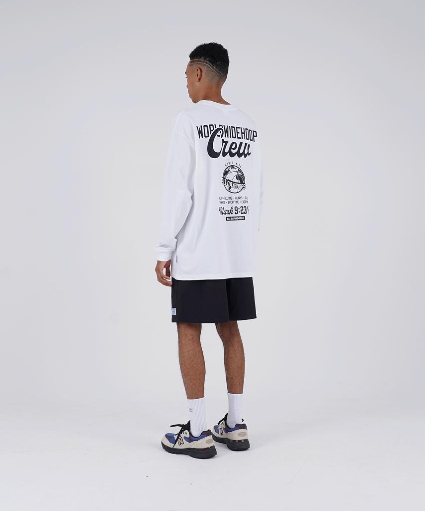 ALL DAY HOOPS Worldwide Hoop Crew Script Oversized Long Sleeve T-Shirt White