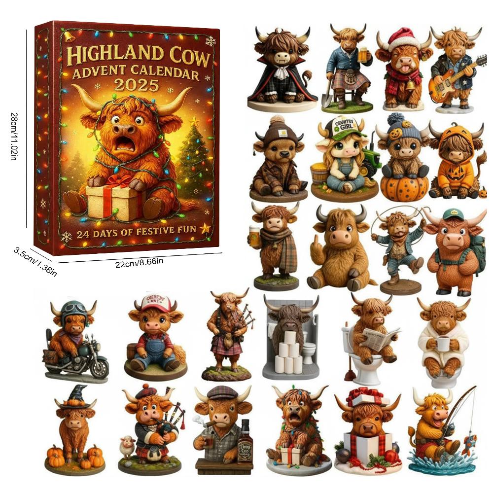 Highland Cow 24 Days Christmas Countdown Calendar with 24 Highland Cow Ornaments Xmas Countdown Calendar Xmas for Cow Lovers One Size
