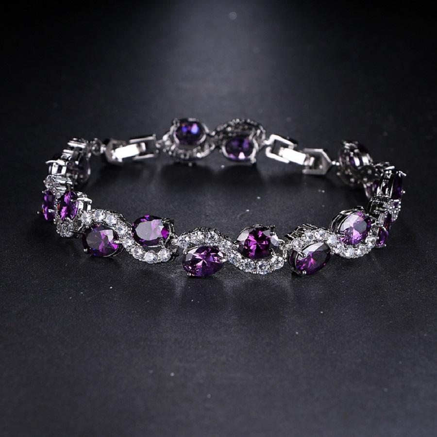 SUGO Elegant Synthetic Purple Zirconia Bracelet , Shiny Fashion Accessory, Perfect Match for Rugby Events, Ladies' Jewelry