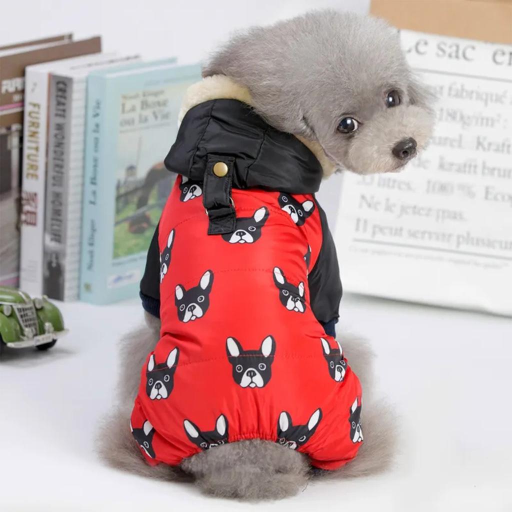 Small Dog Winter Jumpsuit Fleece Lined Cotton Pet Clothes Hooded Warm Outfit for Puppies and Small Breeds Soft Comfortable Material