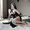 Nun Cosplay Women's Sexy Lingerie Kawaii Black Backless Long Dress with Headband Panties Set Halloween Outfits Anime Costume
