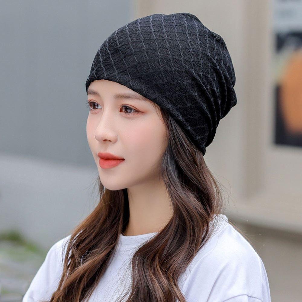 Breathable Skullies Cap Hip-pop Knitted Hat Mesh Beanies Hat Scarf  Women
