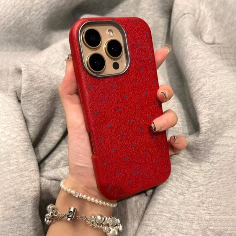 Leather Texture Full Screen Polka Dot Case for Apple iPhone 16 Pro Max/14/15/17/13 – Stylish and Simple Design