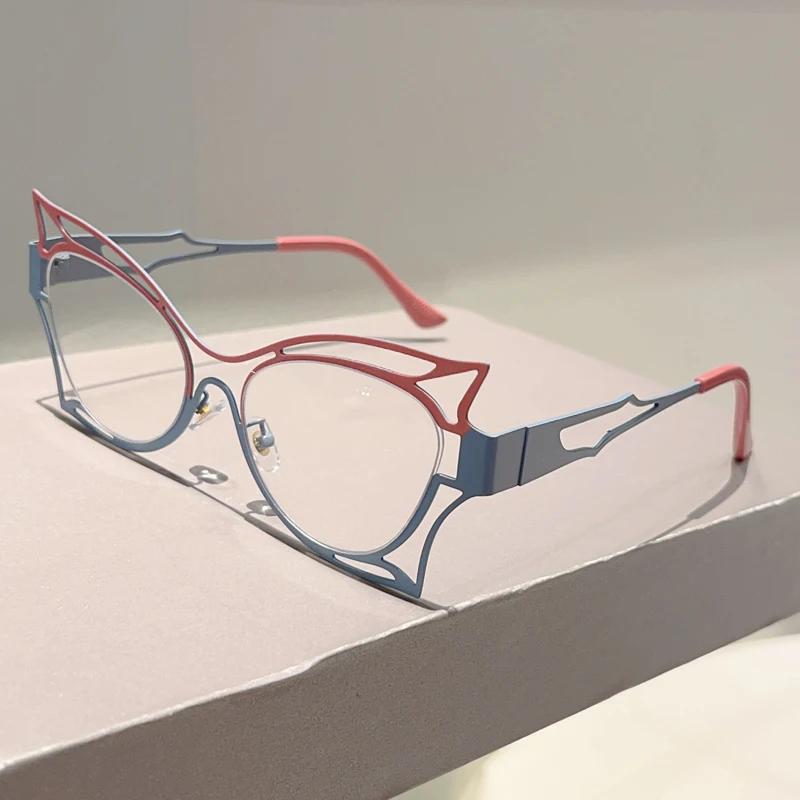 Butterfly Shaped Eyeglasses Women Fashion Hollowed Rim Blue Light Blocking Optical Frames Trendy Stylish Design Glasses