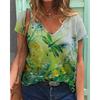 Summer Flower T-Shirts Floral 3D Print Women V-Neck Short Sleeve T Shirt Y2k Harajuku Oversized Tees Tops Female Street Clothing