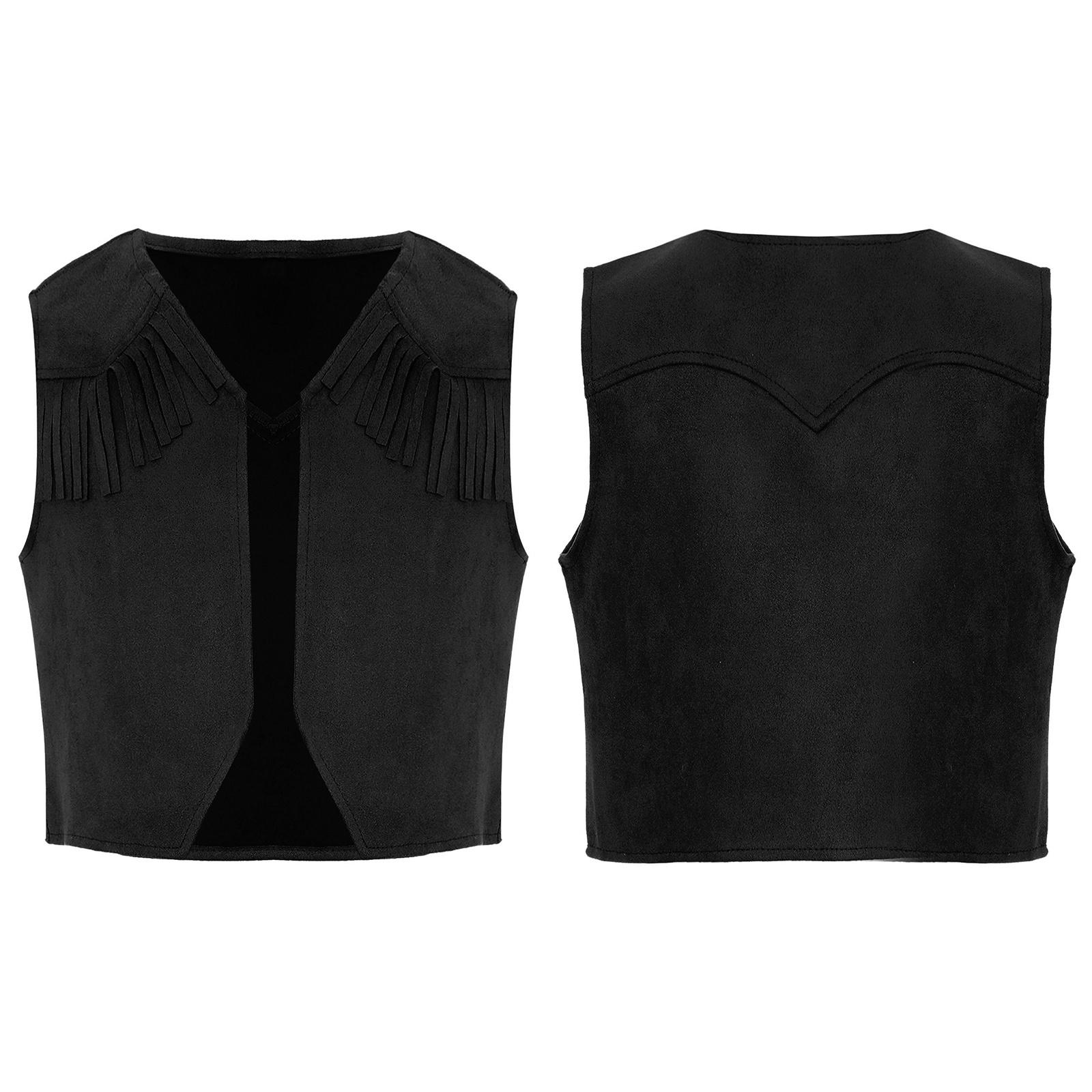 

Жилет в стиле вестерн для мальчиков с заостренным краем, бахромой и открытым передом для карнавальной вечеринки 11-12 Years чёрный