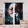 2Pcs,2D Plane Printing Window Curtain Moonlit Samurai Versatile 100% Polyester (Without Rod) Home Decor For Living Room &