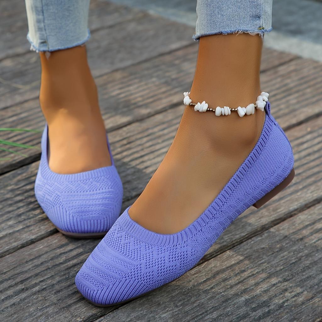 Women's Woven Flat Casual Shoes, Solid Color, Home and Outdoor, Fly Woven Breathable Single Shoes, Soft Sole Flat Shoes, Square Toe Casual Shoes