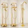 Gold Brass Floor Stand Bathtub Shower Faucet Swivel Spout Bathroom Jade shower faucet Mixers Tap Jade Standing Bathtub Faucet