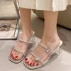 Fairy Wind High-heeled Slippers Female Summer Wear 2025 New Transparent Rhinestone One-word Drag Crystal Thick-heeled Cool Slippers