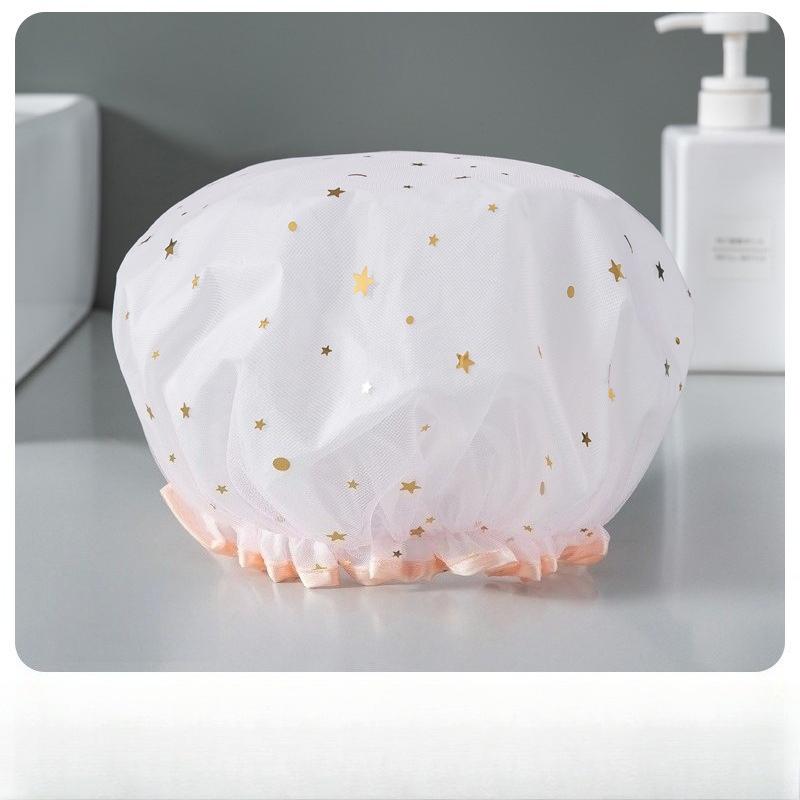 Cuffia da doccia impermeabile per bagno Cuffia per capelli elastica per cappello da bagno addensata per donna Bellezza Parrucchiere Dot Prodotti Accessori per il bagno
