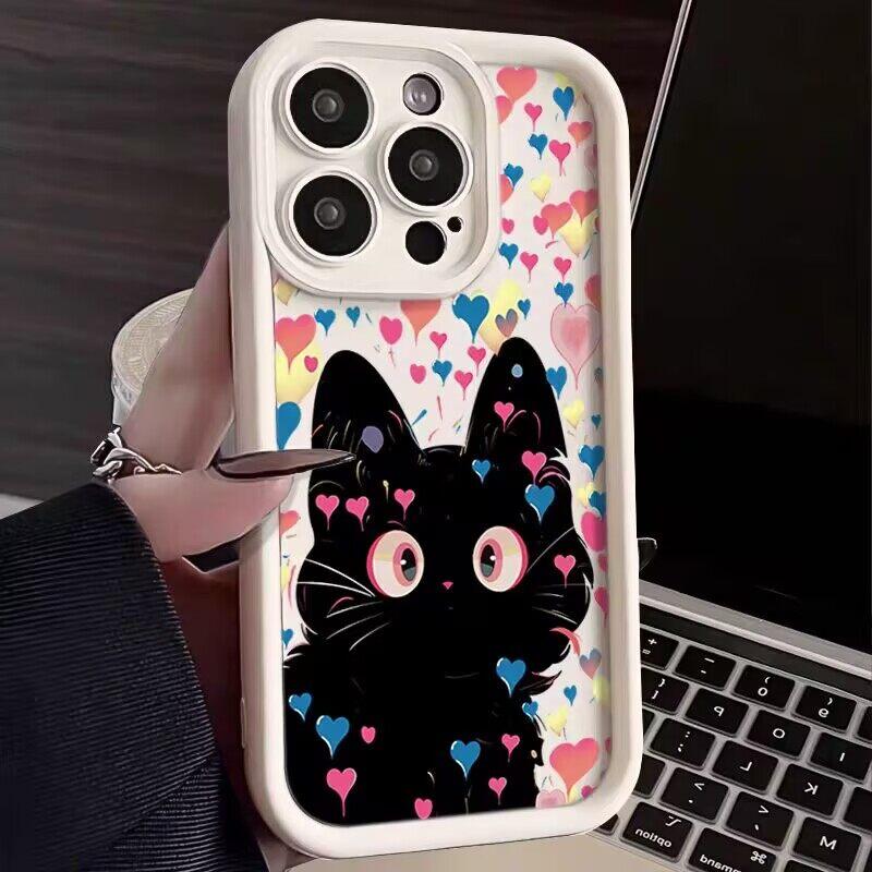 Schwarze Katze Herz Handyhülle Für Motorola Moto Edge 50 Pro Fusion 40 NEO G84 G35 G85 5G G22 G32 G52 G30 G60 Weiches Cover Coque