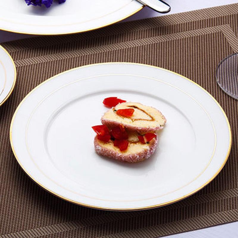 Jingdezhen Weiß porzellan Steak Platte Sushi Dessert Flache Platte Gold rand Hotel Restaurant Abendessen gericht Runde Westlichen Lebensmittel Platte
