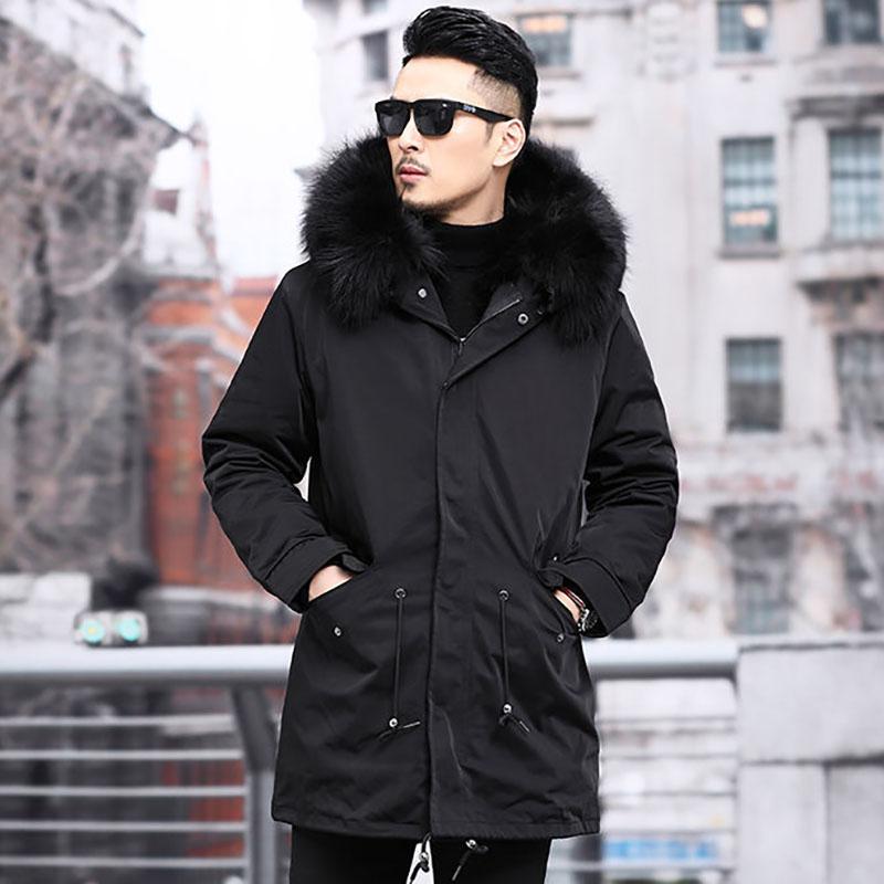 Men's Parka with Full Mink Fur Inner Liner New Winter Style Fur-on-skin Coat Imitated Mink Cashmere Mid-long Length Fur Coat