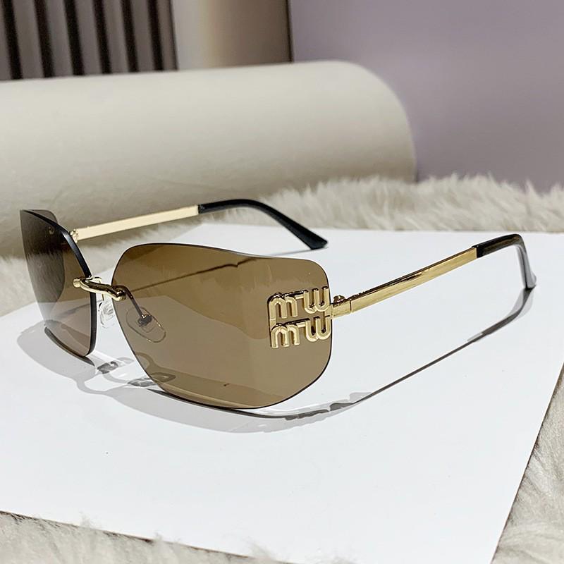 Miu's Y2K Frameless Sunglasses - Jang Wonyoung Style Curved Shades for Women
