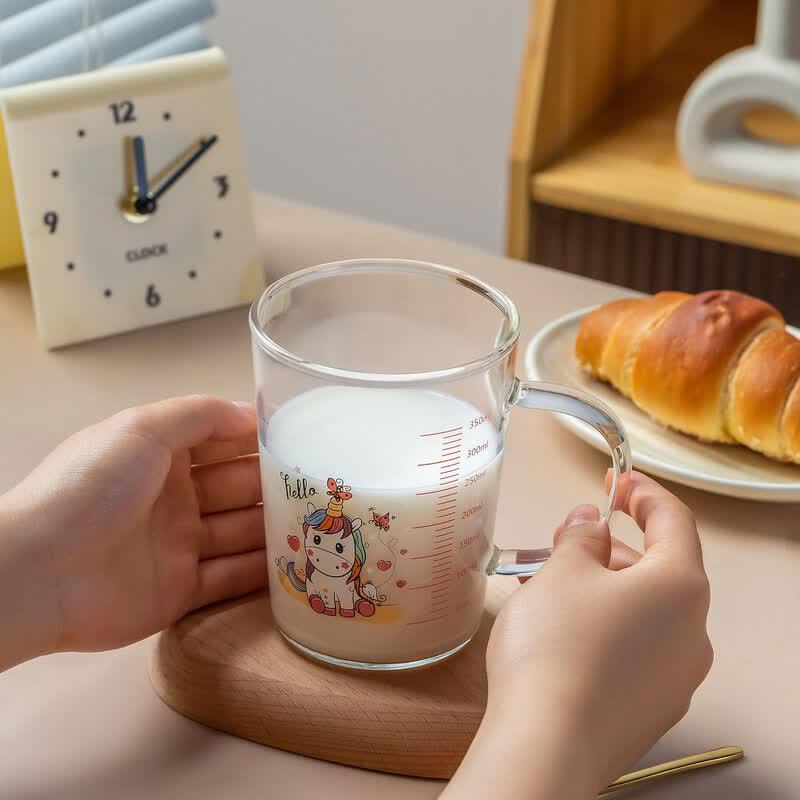 Deou Xingguang Cute Cartoon Graduated Glass Milk Cups - 2 Pack