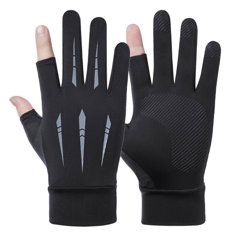 Sunscreen Gloves Driving Fishing Leaking Two Fingers Ice Silk Anti-slip Gloves Breathable Fitness Cycling Express Quick Dry Gloves