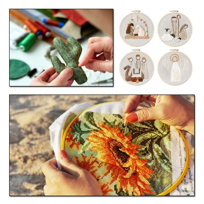 Nativity Stamped Cross Stitch Embroidery Kits with Hoop Cloth Color Thread