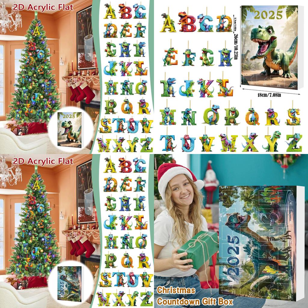 Weihnachts-Dinosaurier-Buchstaben-Anhänger Mit Adventskalender Für Feiertagsdekoration Und Geschenke