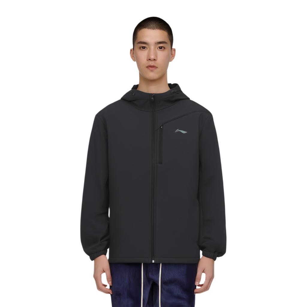 Li-Ning Fitness Series Sports Casual Simple Solid Color Hooded Zipper Fleece Jacket Unisex Jacket Black AFDUC33-1