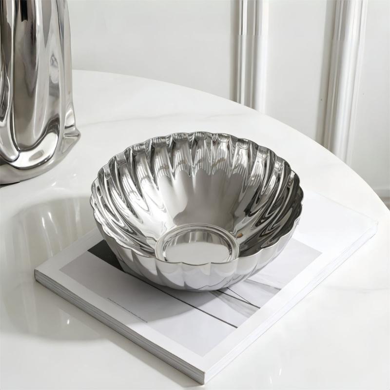 Ciotola Luminosa in Acciaio Inossidabile 304 per Frutta Dolcetti Snack Servizio Finitura Lucida Forma di Conchiglia Organizer da Cucina