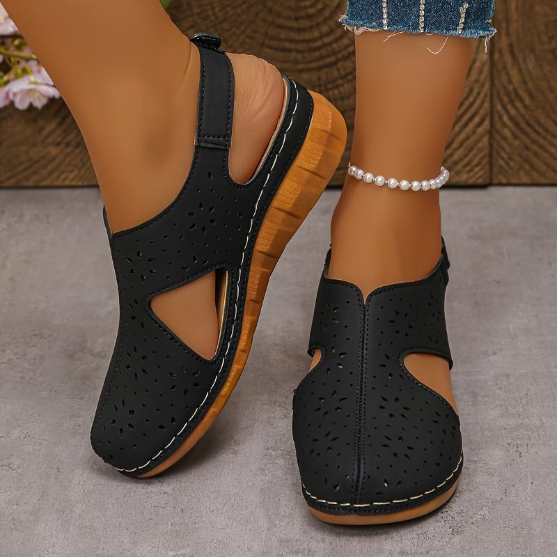 Women'S Stylish White Wedge Sandals with Cut-Out Design, Round Toe & Ankle Strap - Comfortable PU Cover Casual Shoes for Parties Wedge Sandals
