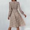 2024 Autumn Women's Long Sleeve Tie-up Leopard Print Dress