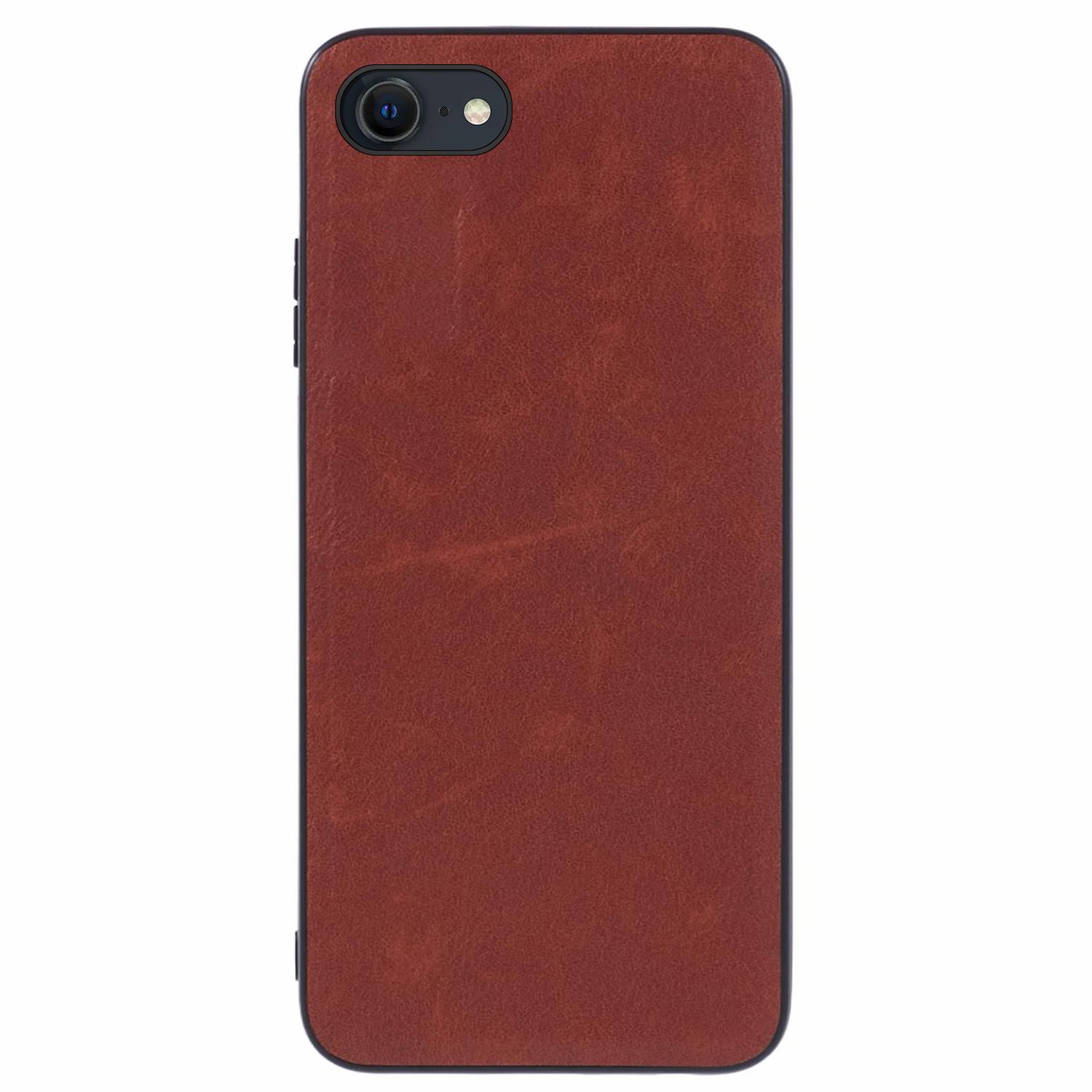 

For iPhone 16e Case PU Leather Coated PC+TPU Retro Phone Cover Brown