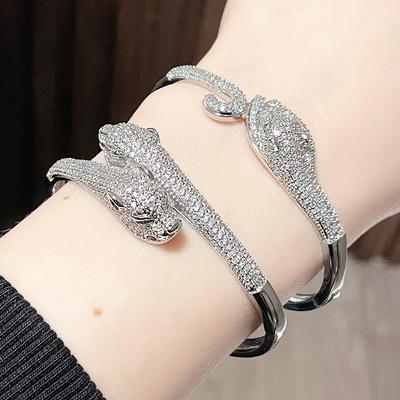 Green Eyes Full Of Diamonds Light Luxury High-End Bracelet Double-Headed Leopard Leopard Head Micro-Inlaid Zir*****Pen Bracelet Female