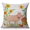 European Farm Animals Pattern Cushion Cover Chicken Pig Cow Autumn Cornucopia Decoration Throw Pillows Linen Fabric Pillowcase