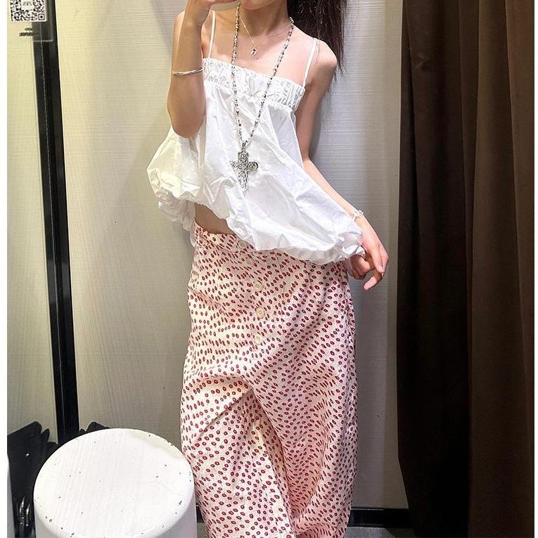 Korean suit women s white pleated chest wrap sling vest women s spice girl irregular bud halter top + trousers S