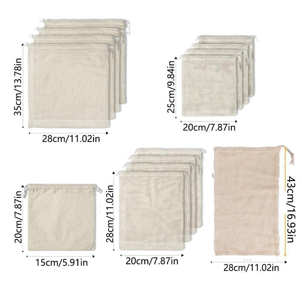 5Pcs Reusable Mesh Produce Bag Drawstring Vegetable Container Cotton Mesh Vegetable Bags  Fruit