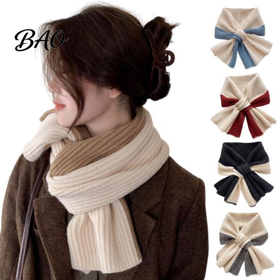 Comfortable Neck Wrap for Home Office Knitted Warmer Scarf Women, Winter Cold Weather Windproof Gaiter, Cross Interleaved Buckle Contrast Color Shawl