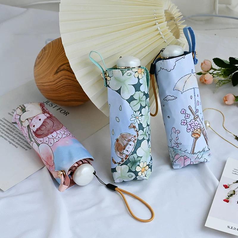 Mini Five-Fold Umbrella Cute Inner Flower Color Plastic Sun Umbrella Sun Protection UV Protection Girls' Bags Umbrella Small Portable