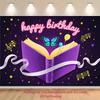 2D Lila Buch Hintergrund Happy Birthday für Buchliebhaber Magisches Themen Foto Booth Hintergrund