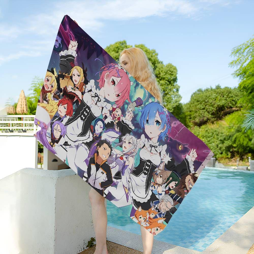 1pc Re Zero Rem Ram Emilia Summer Beach Towel Microfiber Quick Dry Anime Bath Towel For Pool Travel Otaku Fans Gift