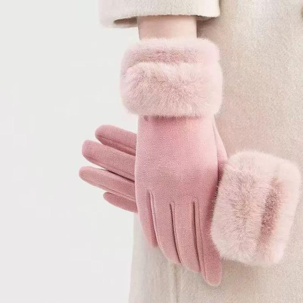 Solid Color Suede Gloves  Women Winter Gloves Casual Cycling Mittens  Skiing