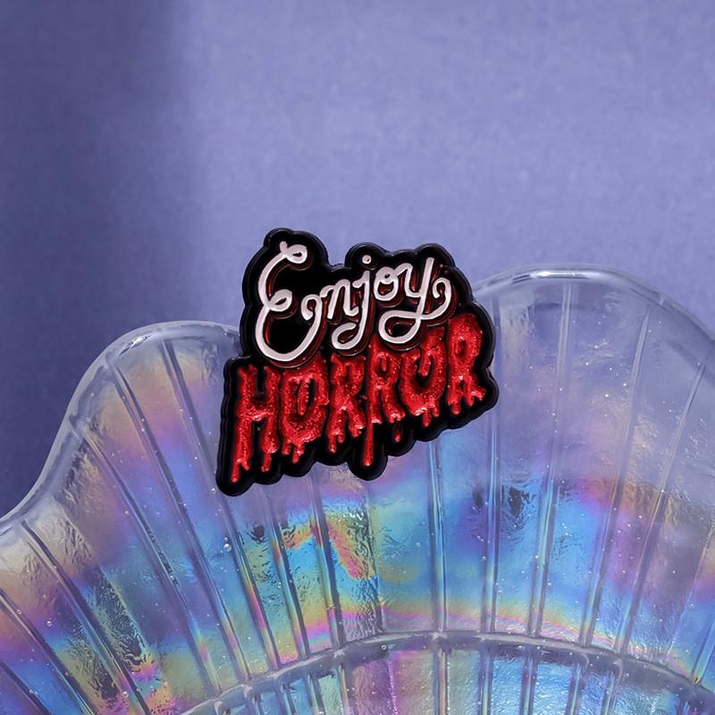 Theme Horror Contemporary Metal Badge With Artistic Lettering For Cool Personalization Of Bags And Fashion Items