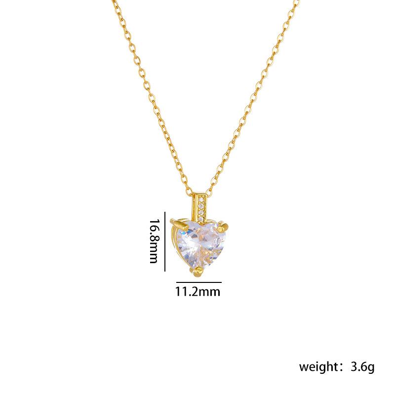 Stainless Steel Chain Simple Colorful Zircon Love Heart Pendant Necklaces for Women Girls Sweet Romantic Jewelry Gifts for Lover