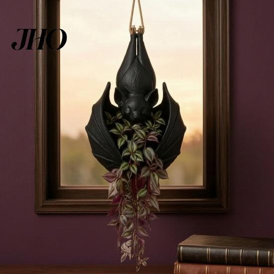 Gothic Flower Pot Bat Shaped Hanging Planter, Plant for Indoor Outdoor Garden Distinctive Landscaping Holder Wall Decor, Unique Wing Flowerpot