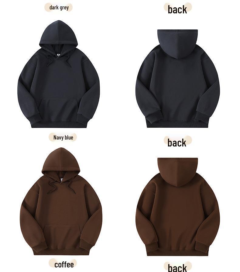 Hua Cotton Drop Shoulder Double Hood Sweatshirt - 300g Casual Solid Color Loose Fit (681)