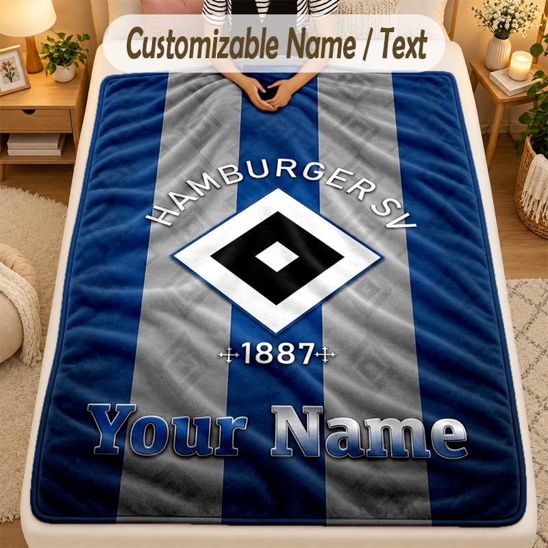 Koc Flanelowy Hamburger SV Z Imieniem Tekst Personalizowany Miękki Ciepły Koc Rzutowy Wystrój Domu Prezent