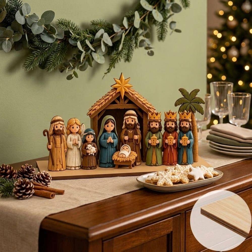 Cartello in Legno Natività di Natale Cristiana Placca in Legno Famiglia Natività Rustica Vintage Esposizione per Finestra