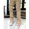 Spring and Autumn Individual Patched Black Pants Elastic Tassel Patch Denim Straight Pants Long Tight Fit Stacked Jeans for Men