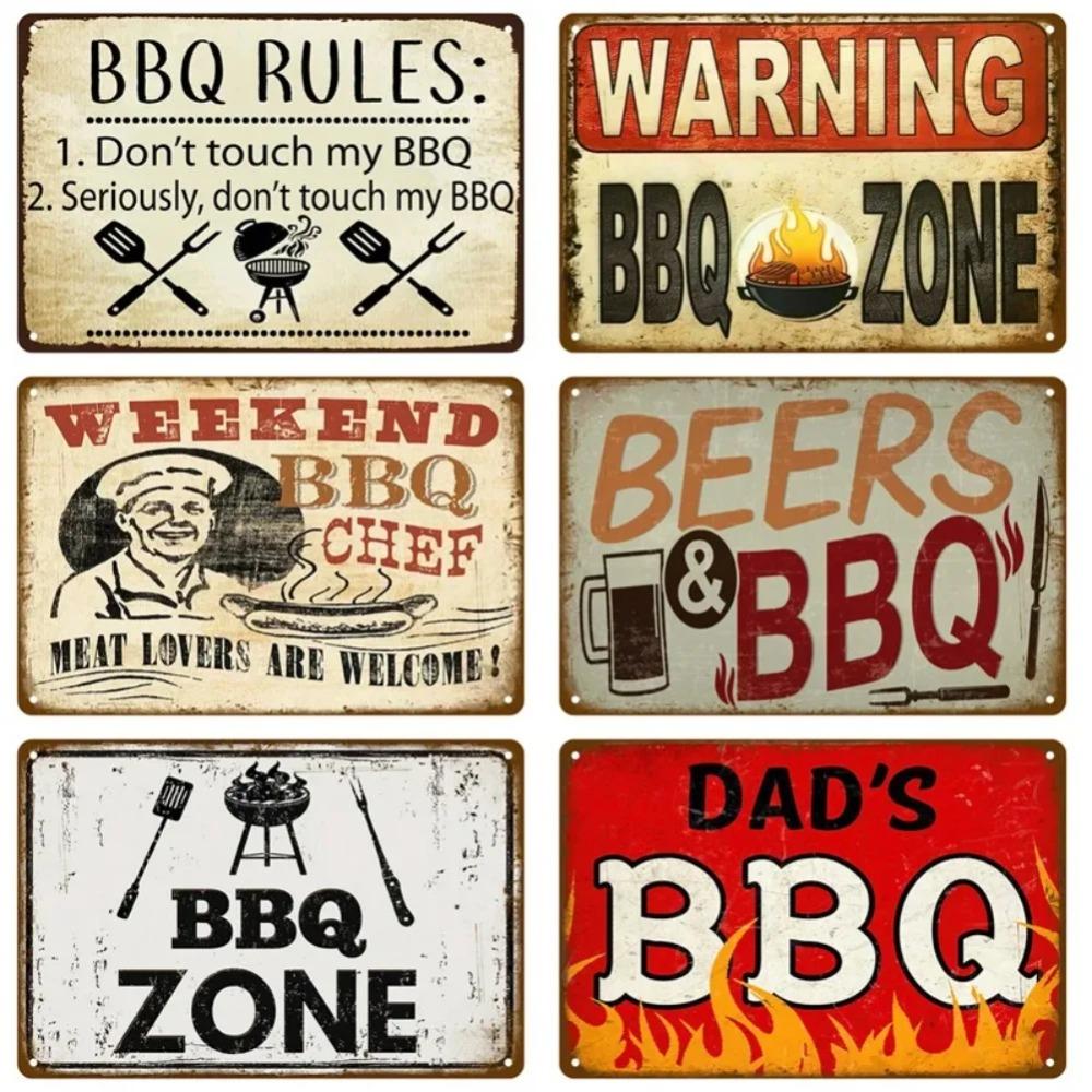 Vintage Tin Sign Dad`s BBQ Yard Outdoor Party Decoration Metal Sign Plate Retro Barbecue Decor