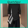Summer Incerun Men Stand Neck 34 Sleeve Irregular Hem Print Casual Shirts