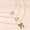 Fashionable Triple-layered Bowknot Necklace with Alloy Oil Drop Pendant for Women